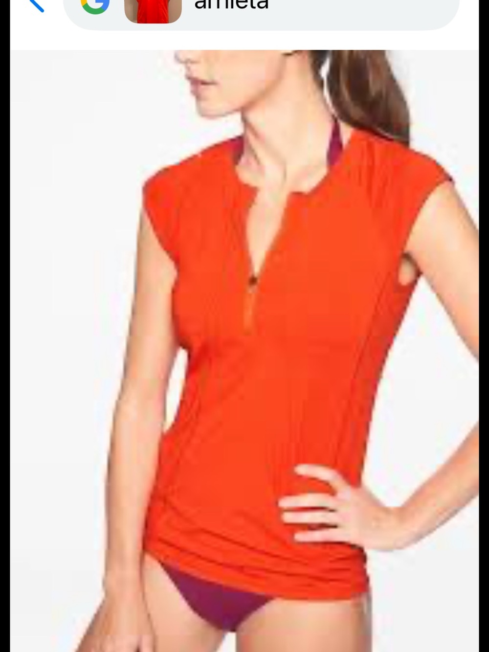 Athleta Poppy Red Orange 1/2 Zip-Front Cap Sleeve Cycle/Athletic Top, Small